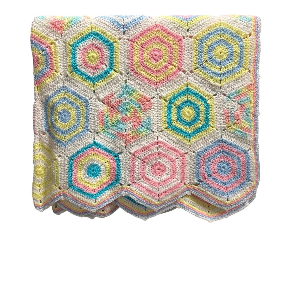 Handmade Crochet Knit Multicolor‎ Baby Afghan Throw 35x39